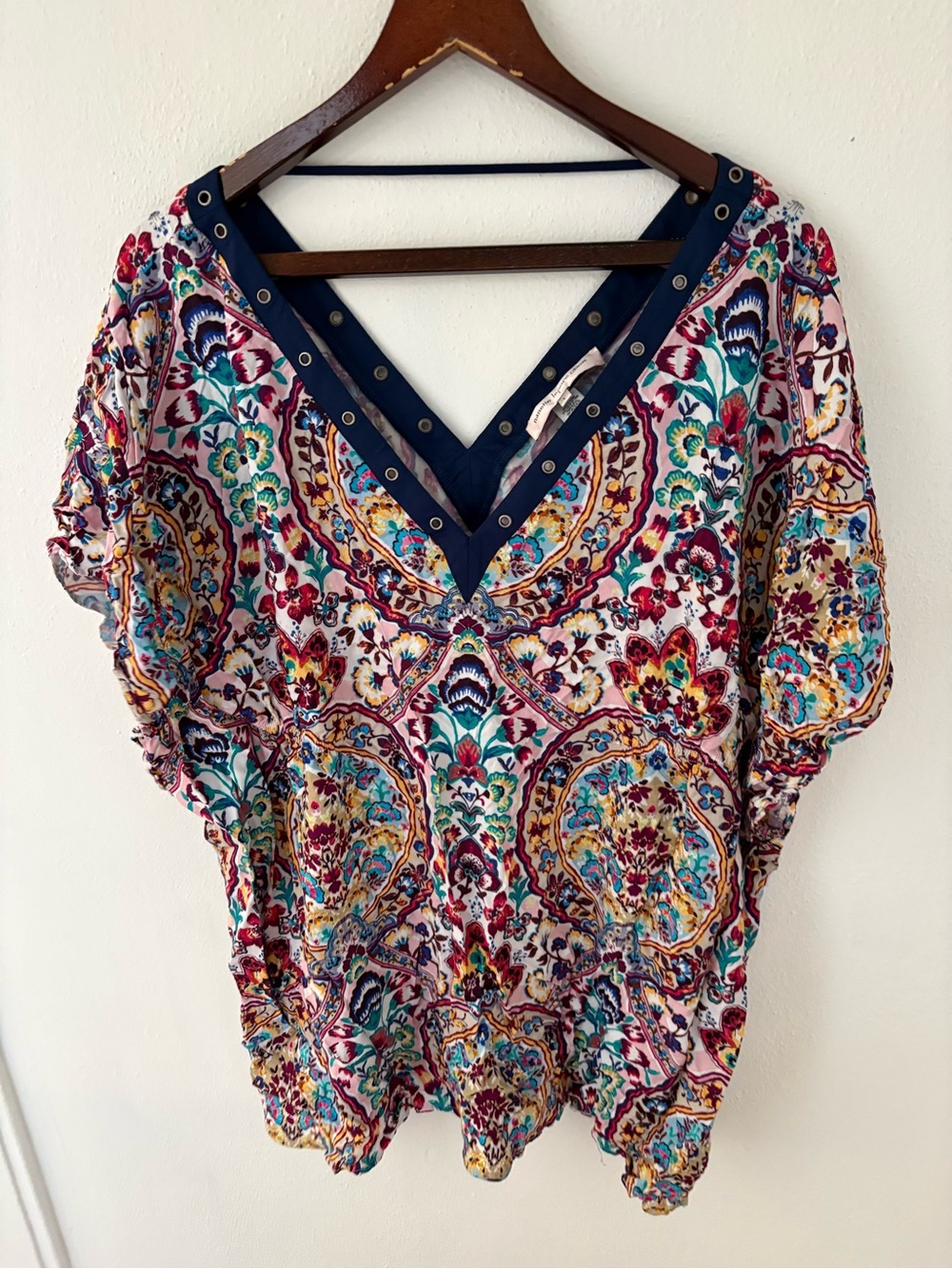 Nanette Lepore Navy Trim Floral Paisley Beach Coverups L